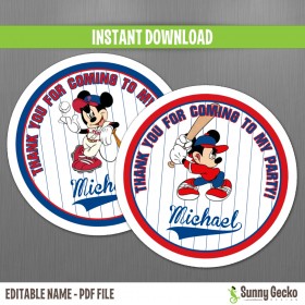 Mickey Mouse Baseball Birthday Favor Tags